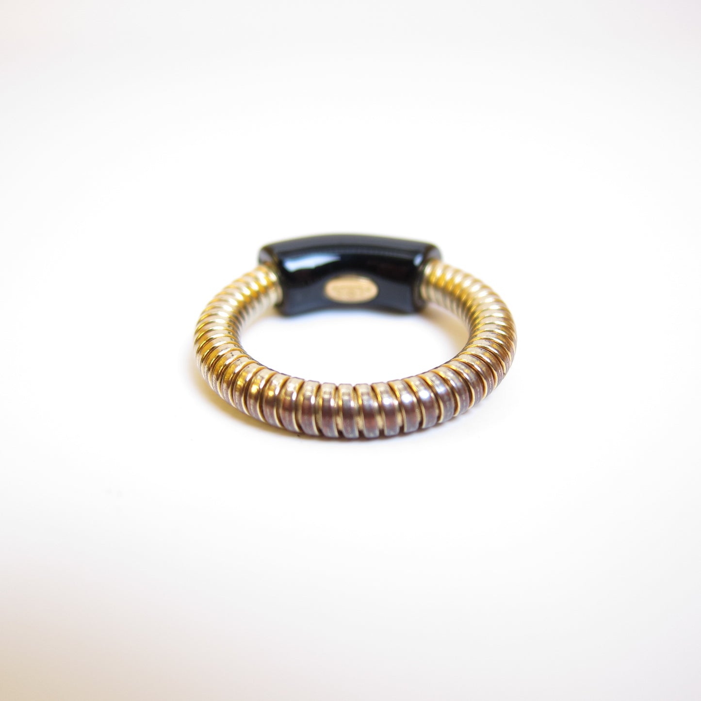 Chanel Vintage Chanel Logo Black and Golden Ring #12