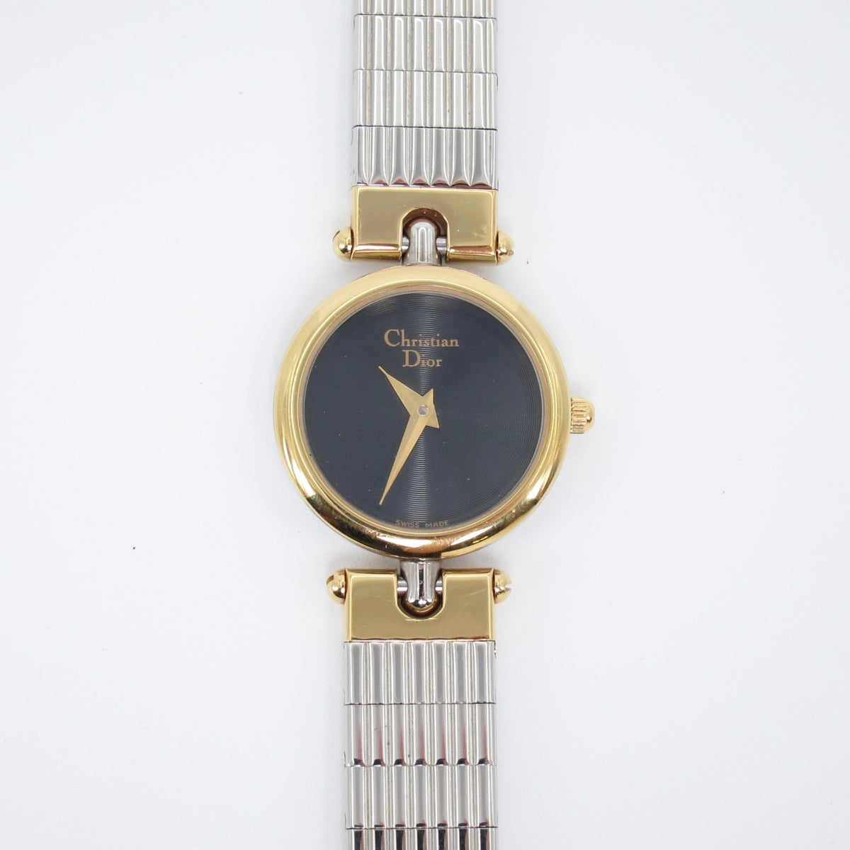Christian Dior Vintage Round Black Face Two Tone Watch