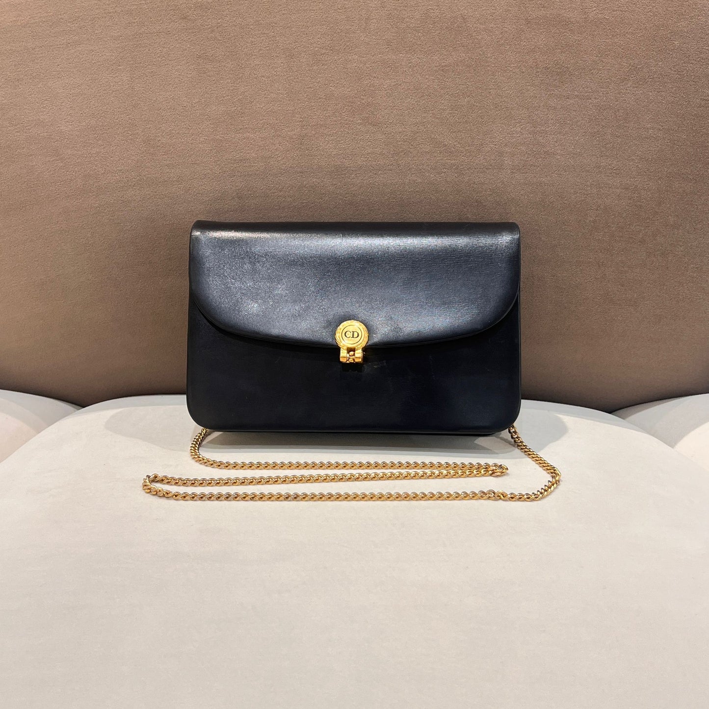 Christian Dior Vintage Black Leather Cd Chain Shoulder Bag
