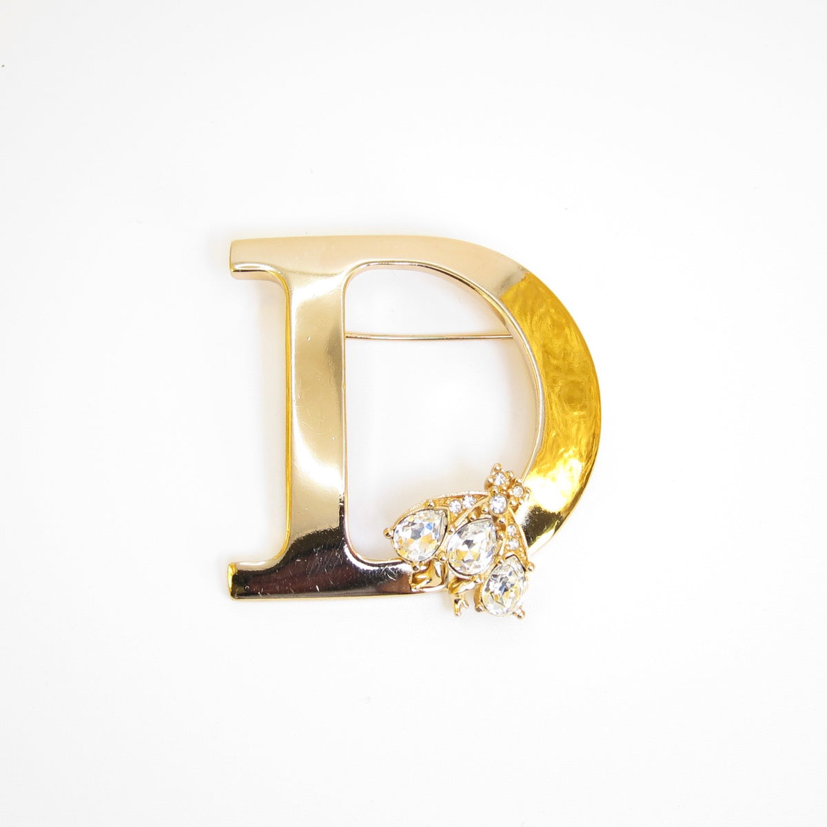 Christian Dior 中古 D 字母閃石金色胸針