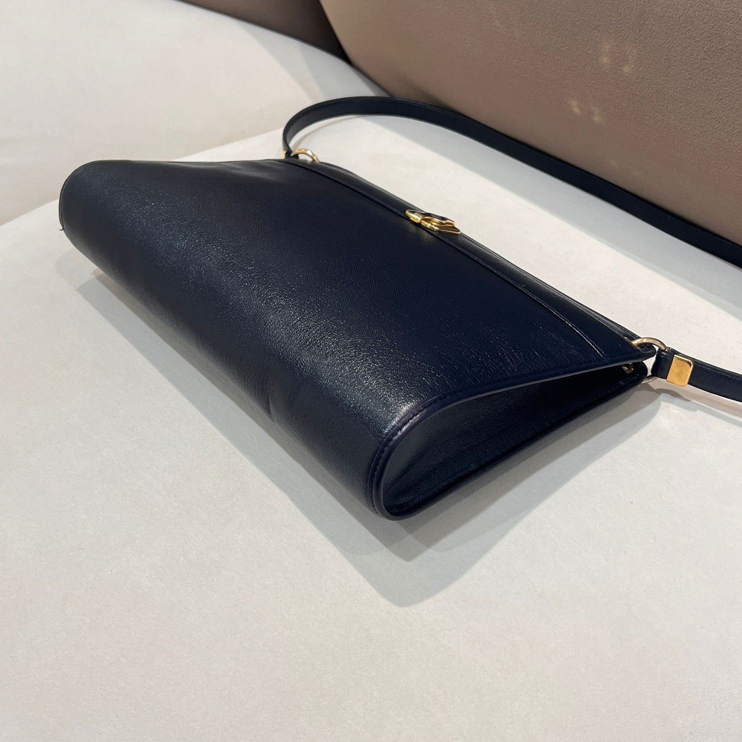 Christian Dior Vintage Navy Leather Structured Shoulder Bag