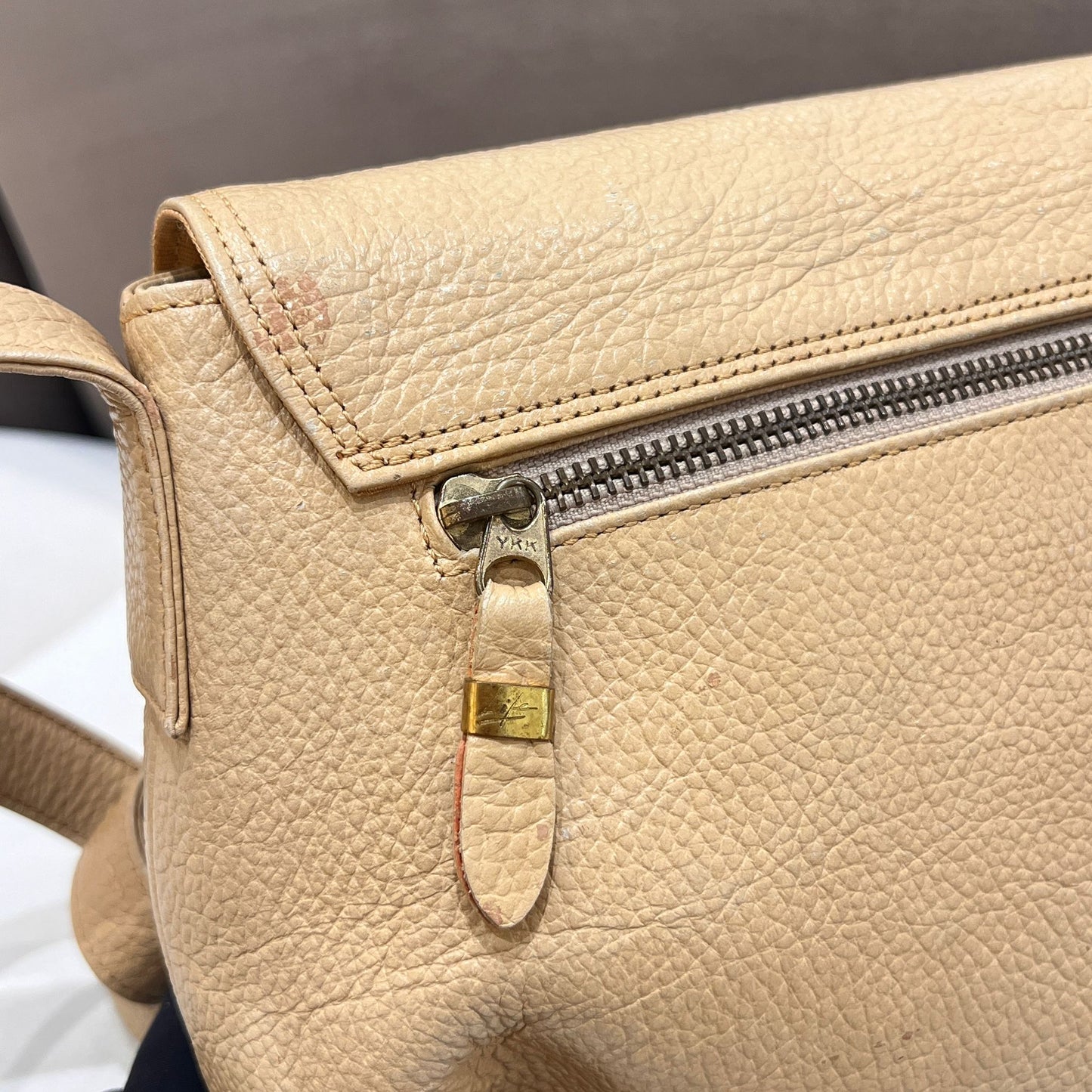 Givenchy Vintage Embossed Logo Beige Leather Shoulder Bag