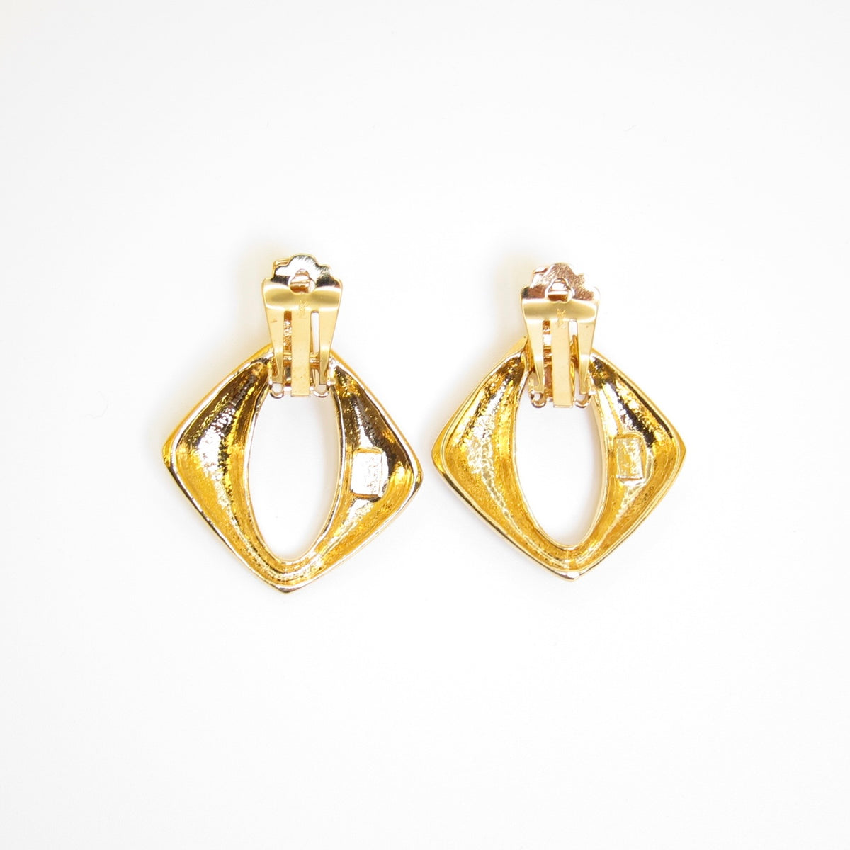 Yves Saint Laurent Vintage Open Drop Rhinestone Gold-Tone Clip-On Earrings