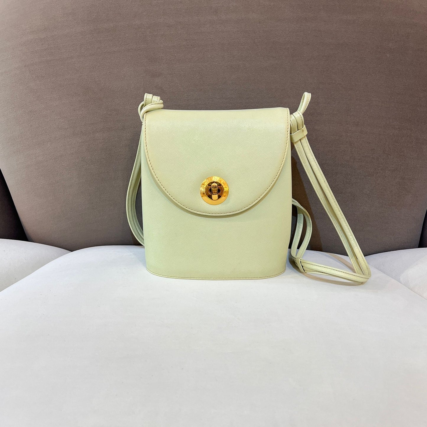 Givenchy Vintage Pastel Mint Green Leather Gold Medallion Shoulder Bag
