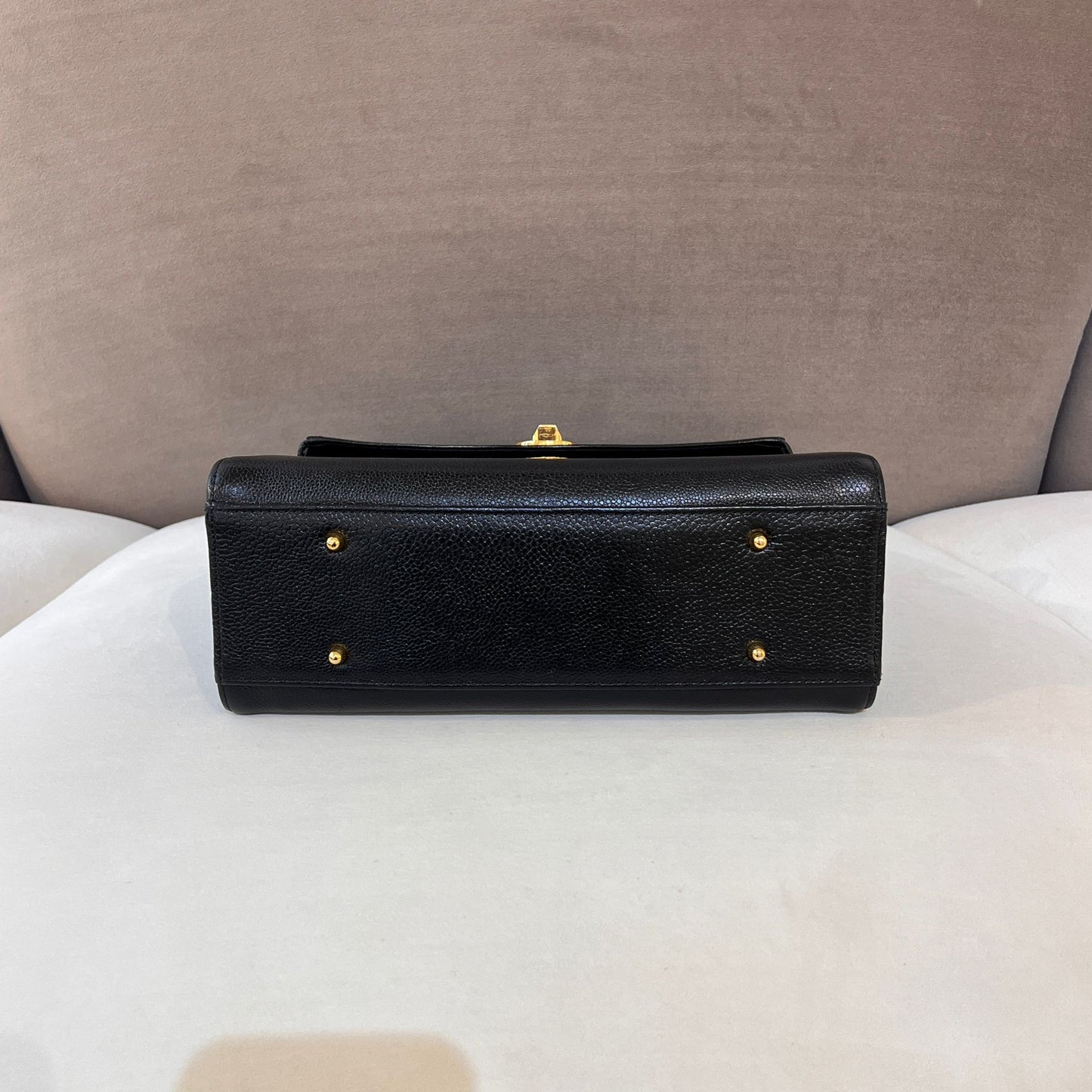 Valentino Garavani Vintage Black Leather Gold Turn-Lock Top Handle Bag