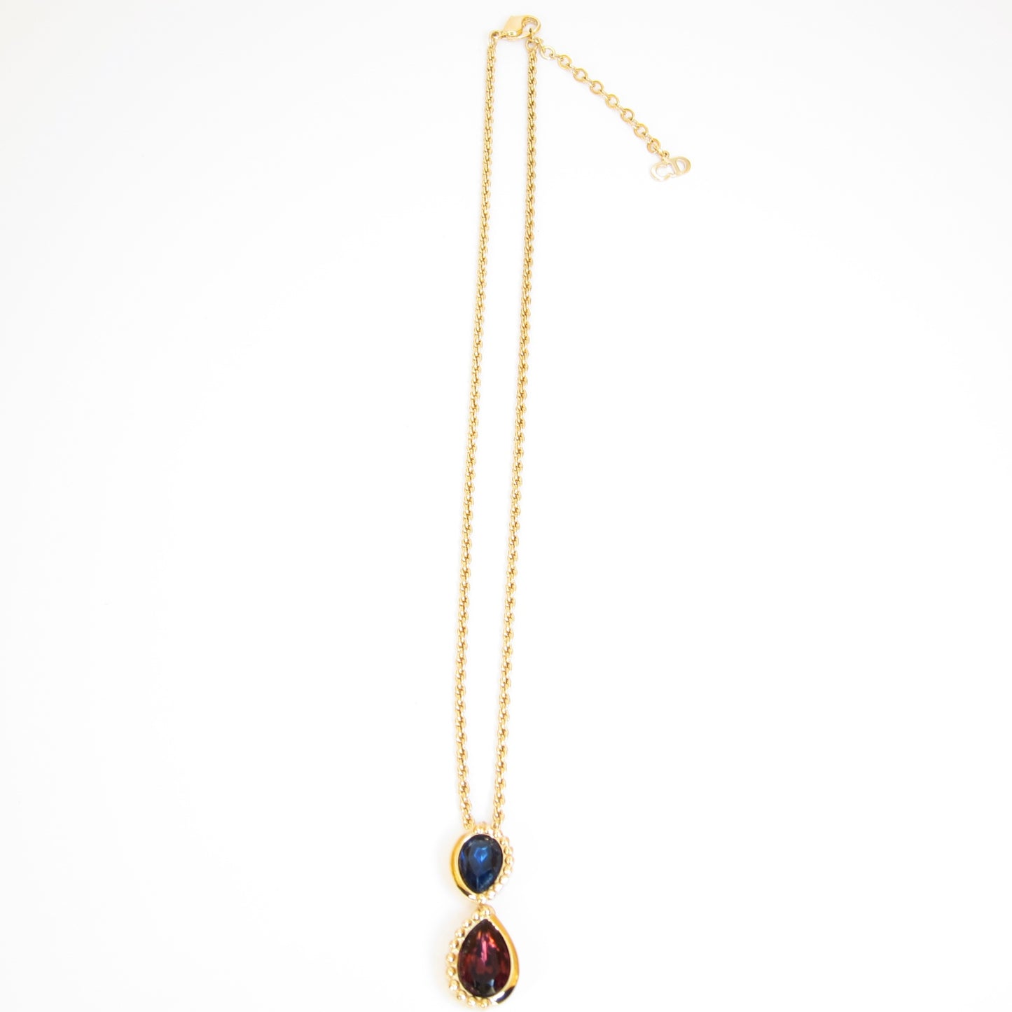 Christian Dior Vintage Blue and Purple Color Stone Golden Necklace