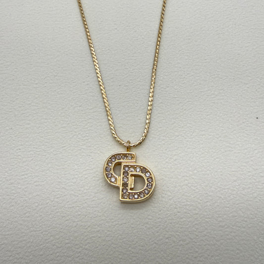 Christian Dior Vintage CD Logo with Rhinestone Golden Necklace