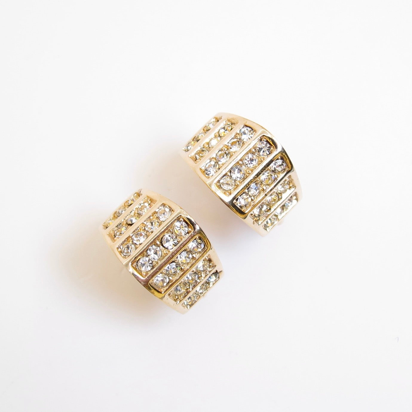 Christian Dior Vintage Stylish Rhinestone Golden Clip-on Earrings