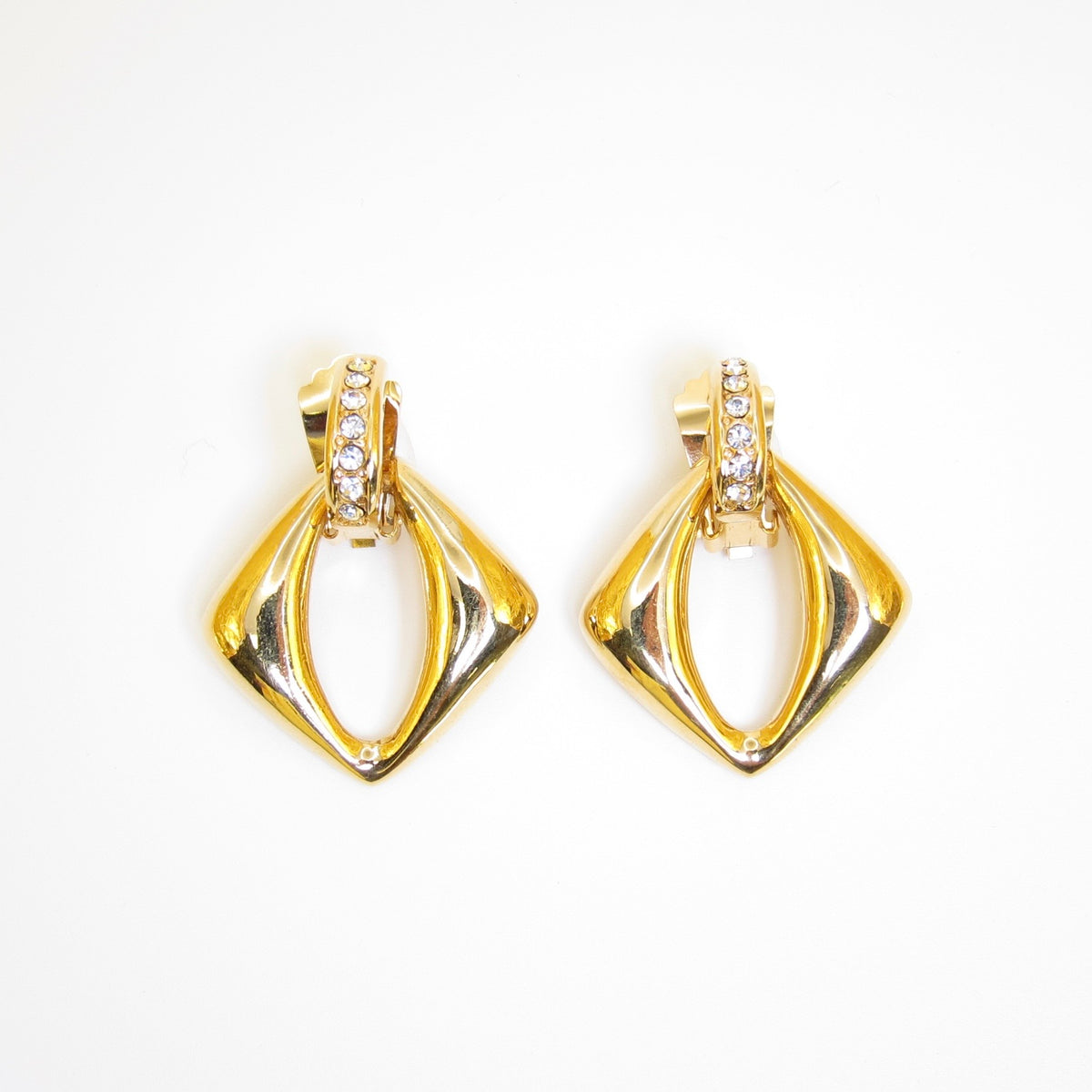 Yves Saint Laurent Vintage Open Drop Rhinestone Gold-Tone Clip-On Earrings