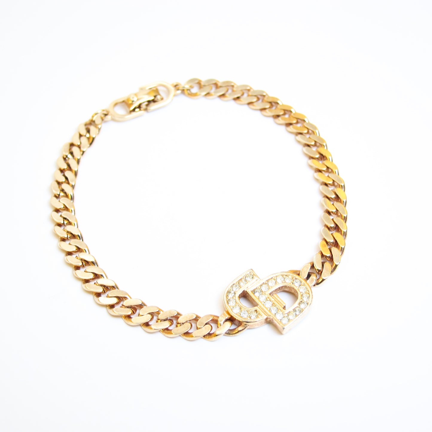 Christian Dior Vintage CD Logo with Rhinestone Golden Bracelet