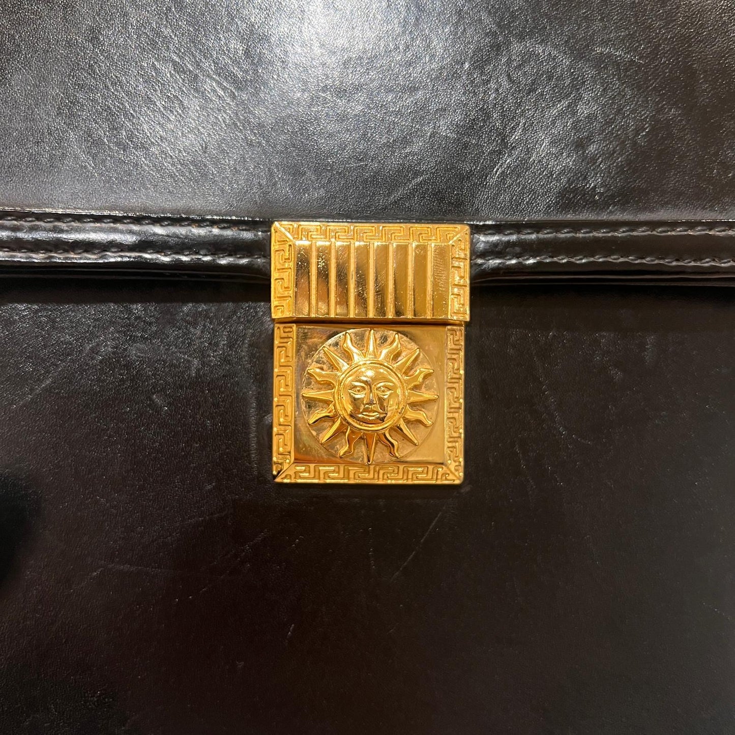 Versace Vintage Black Leather Medusa Vanity Handbag