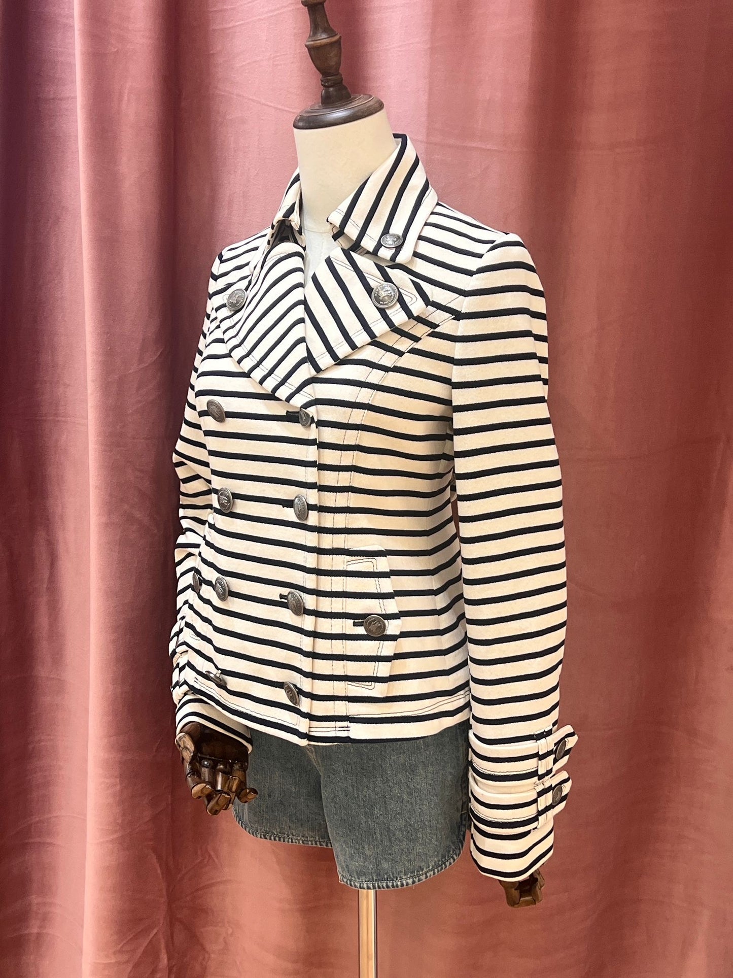 Burberry Blue Label Vintage Striped Double-Breasted Cotton Jacket