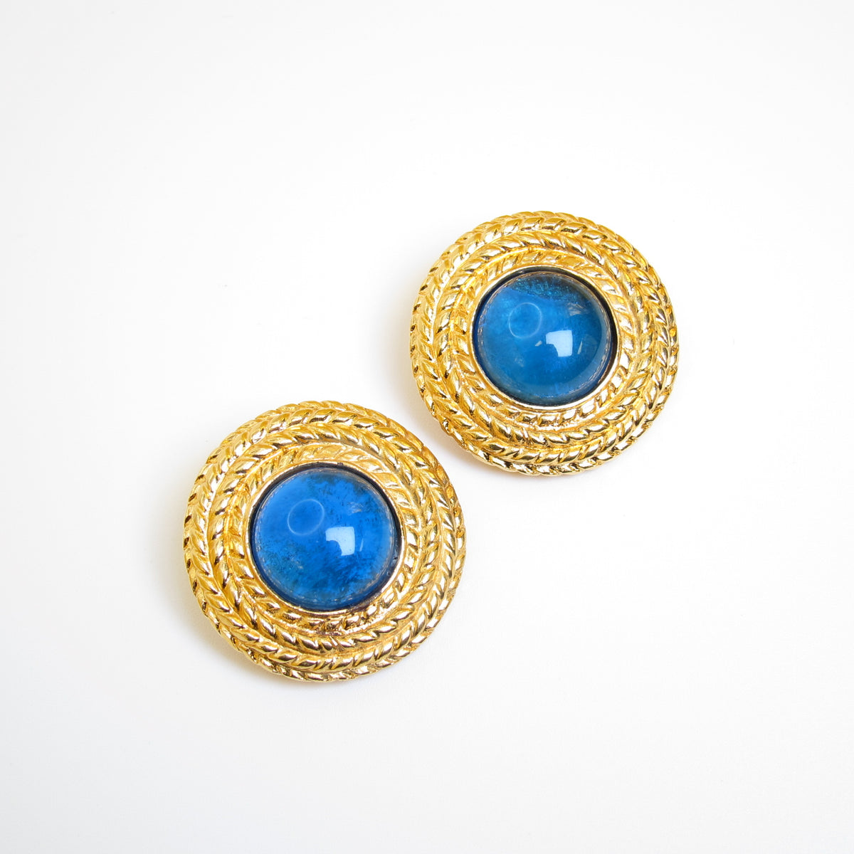 Chanel Vintage Blue Color Stone Golden Clip-on Earrings