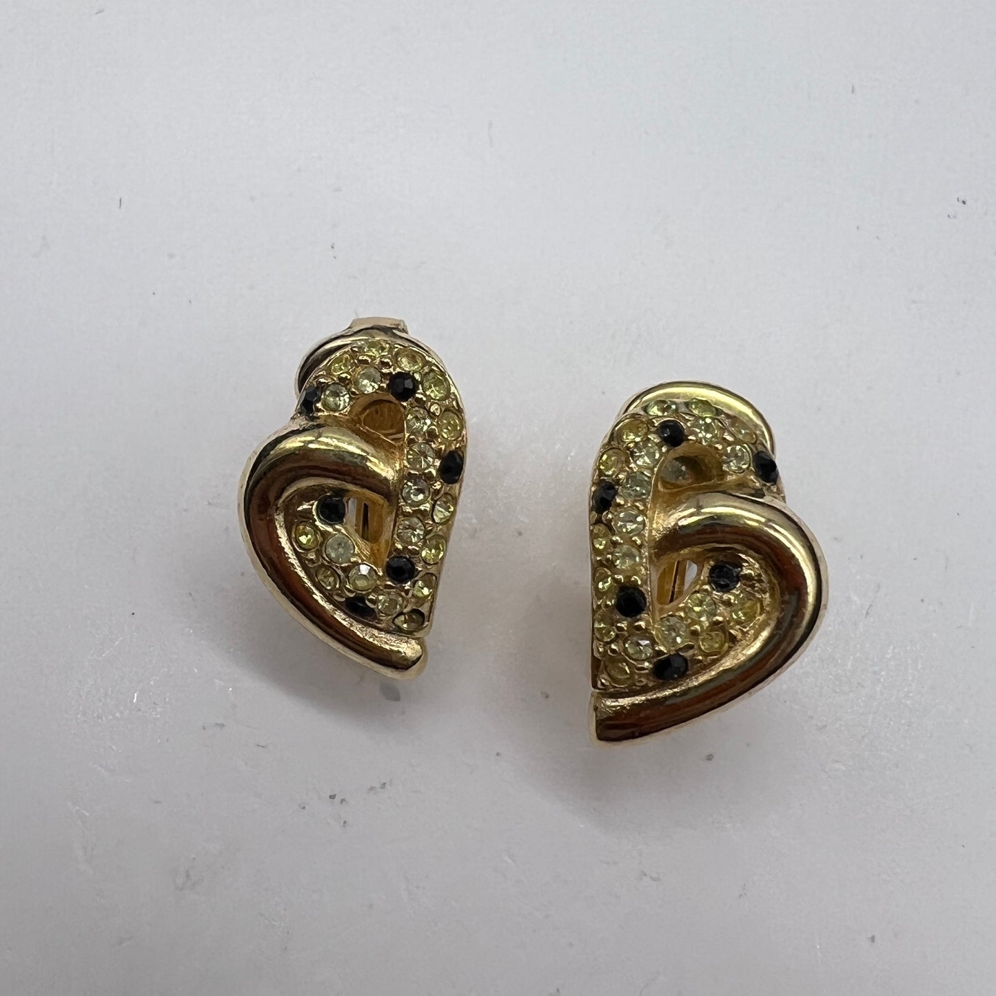 Christian Dior Vintage Heart Shape with Rhinestone Golden Clip-On Earrings