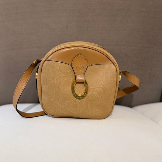 Christian Dior Vintage Golden Oval Logo With Light Brown Shoulder Bag