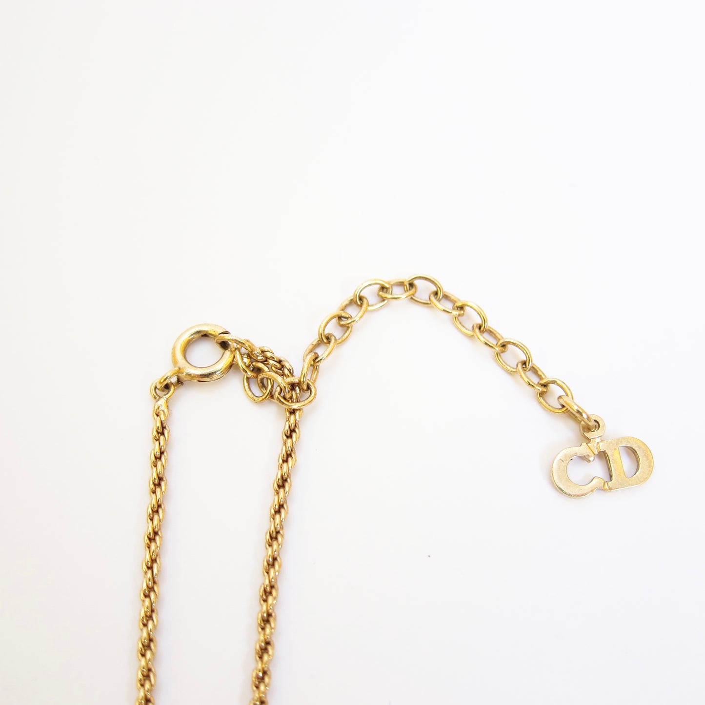 Christian Dior Vintage CD Logo in Twist Rectangle Pendant Golden Necklace
