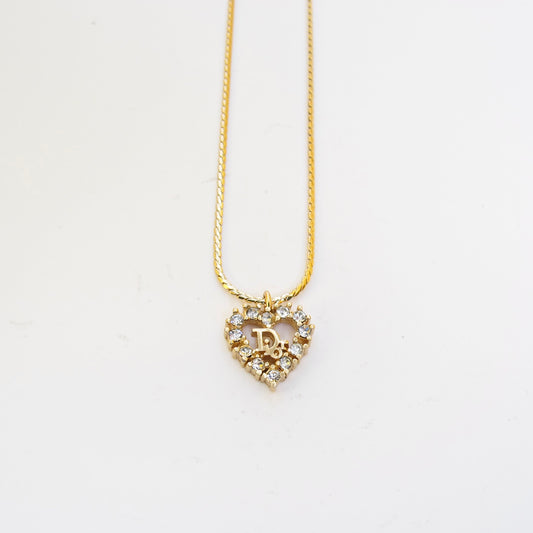 Christian Dior 復古 Dior 心型水鑽金色項鍊