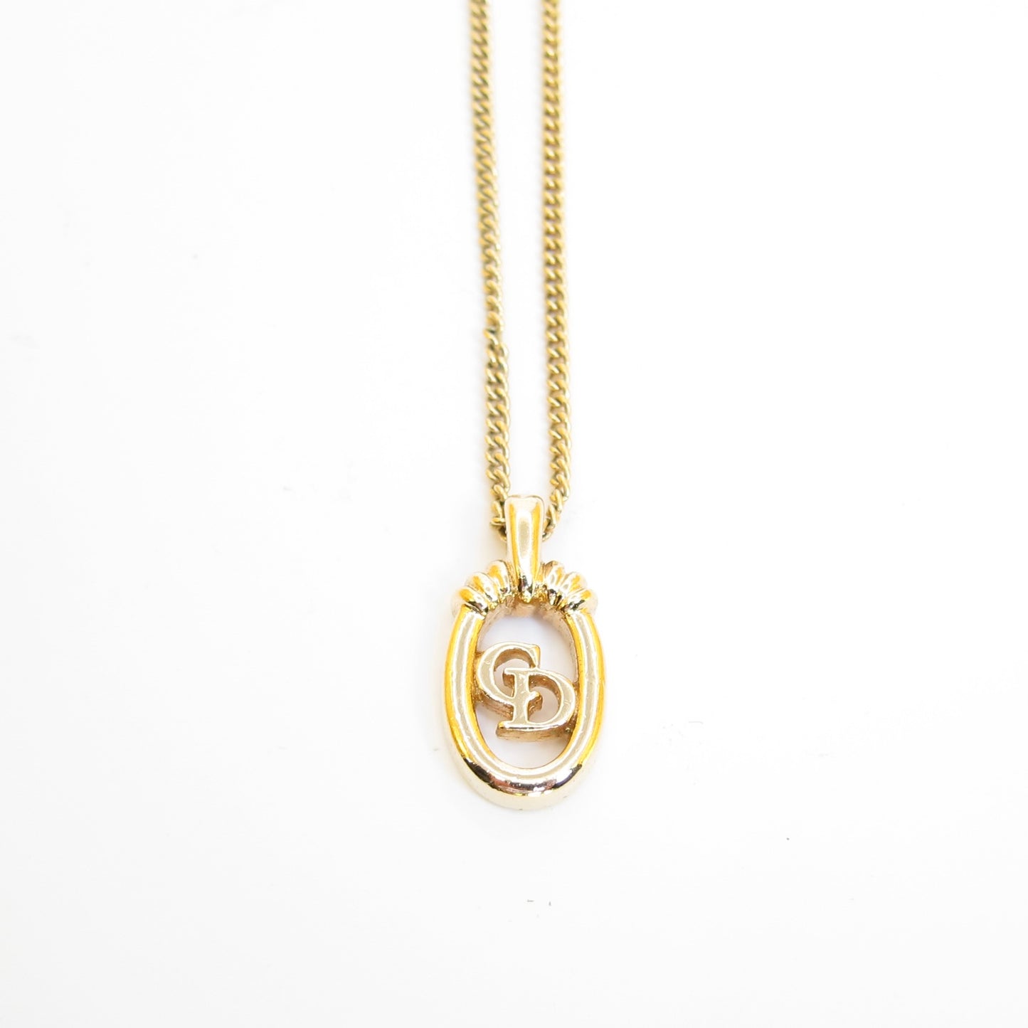 Christian Dior Vintage CD Logo in Oval Shape Golden Necklace