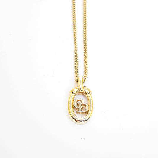 Christian Dior Vintage CD Logo in Oval Shape Golden Necklace