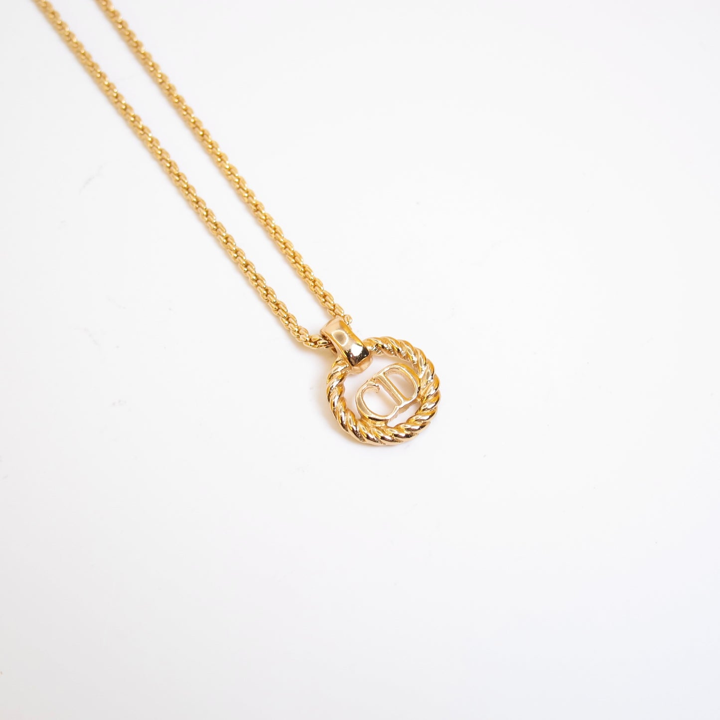 Christian Dior 復古 CD 標誌扭紋金色項鍊