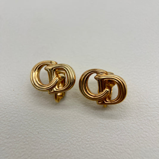Christian Dior Vintage CD Logo Golden Clip-on Earrings