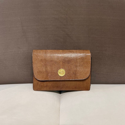 Celine Vintage Shoulder Bag Lizard Brown