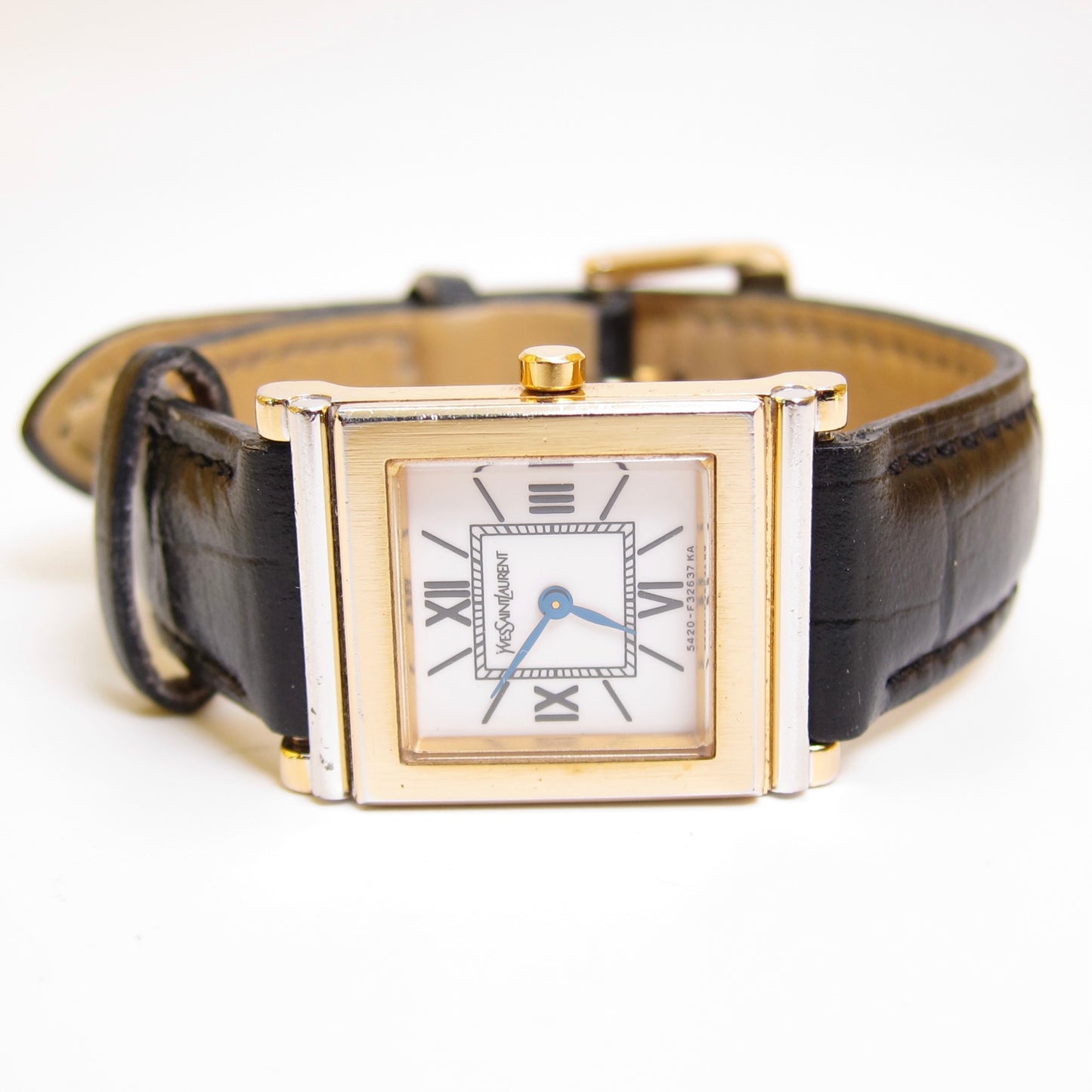 Yves Saint Laurent Vintage Square White Face and Black Leather Strap Watch