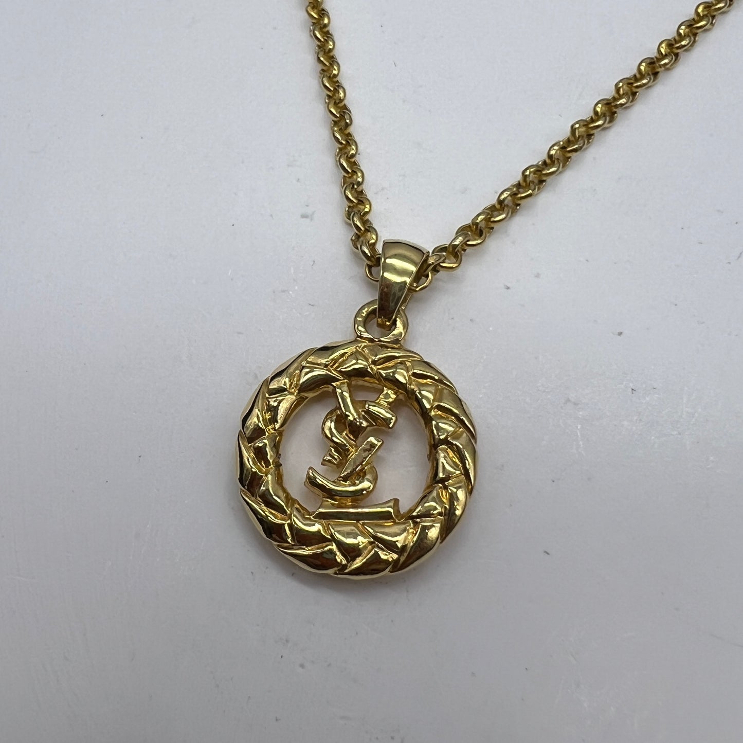 Yves Saint Laurent Vintage Ysl Logo In Loop Pendant Golden Necklace