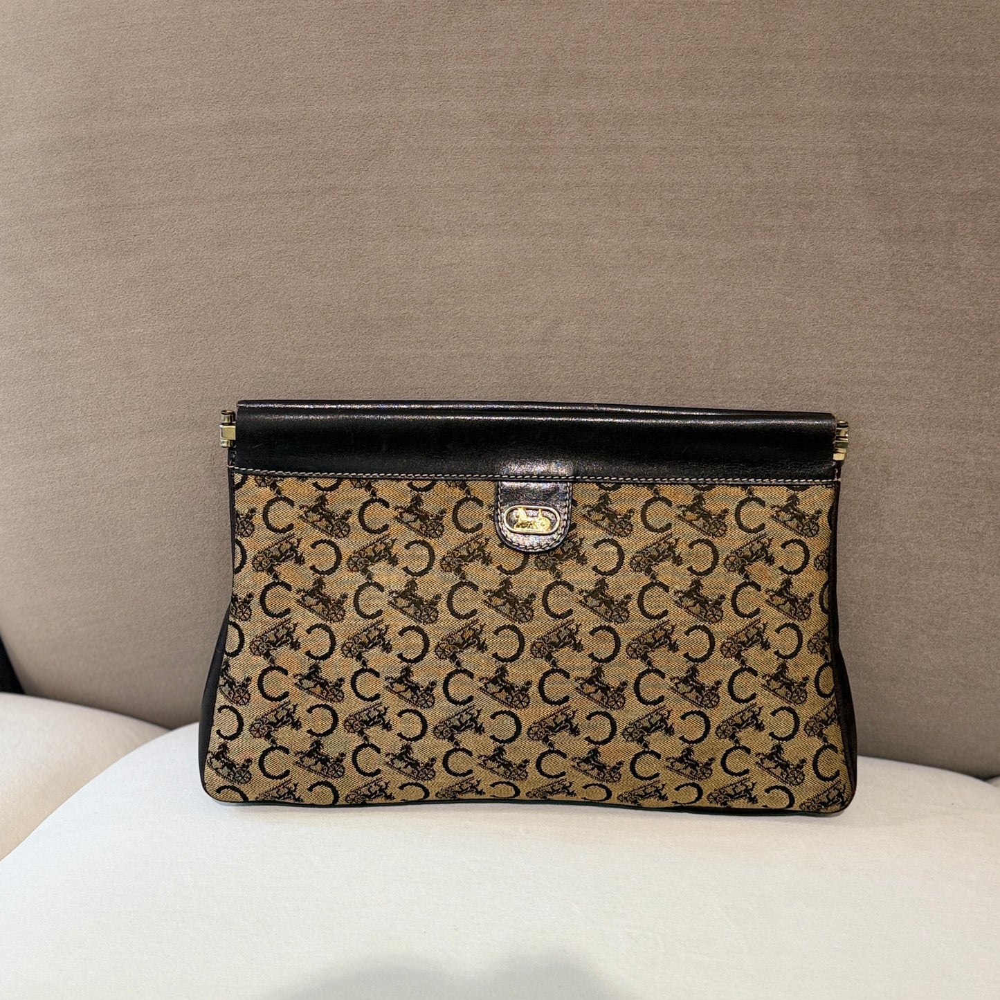 Celine Macadam Clutch Bag With Horse Carriage Motif