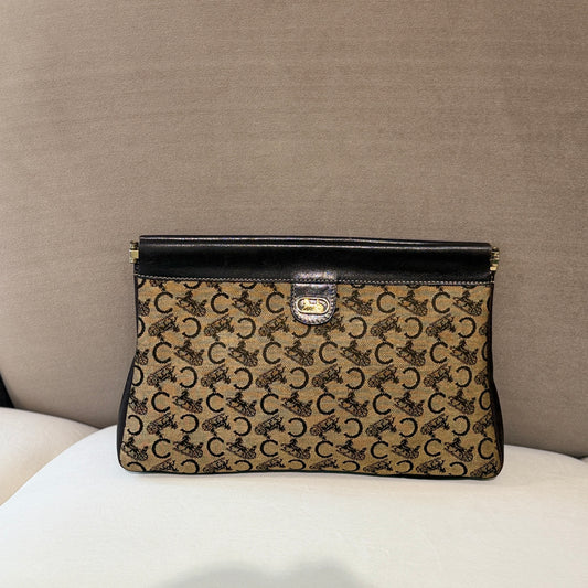 Celine Macadam Clutch Bag With Horse Carriage Motif