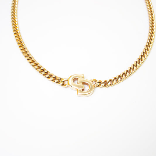 Christian Dior Vintage CD Logo Golden Chain Necklace