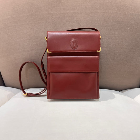 Cartier Vintage Must De Cartier Burgundy Red Leather Shoulder Bag