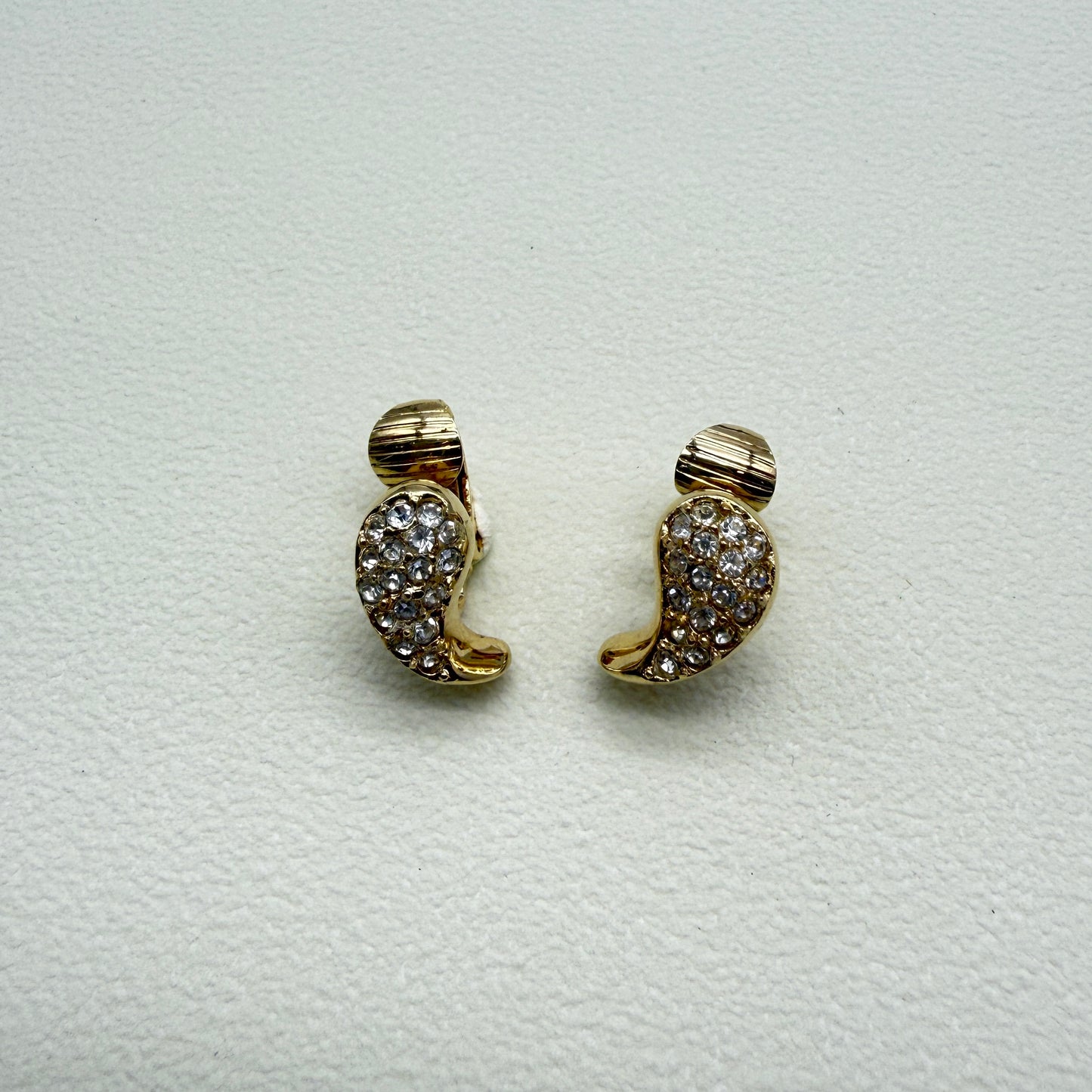 Christian Dior Vintage Stylish Rhinestone Golden Clip-on Earrings