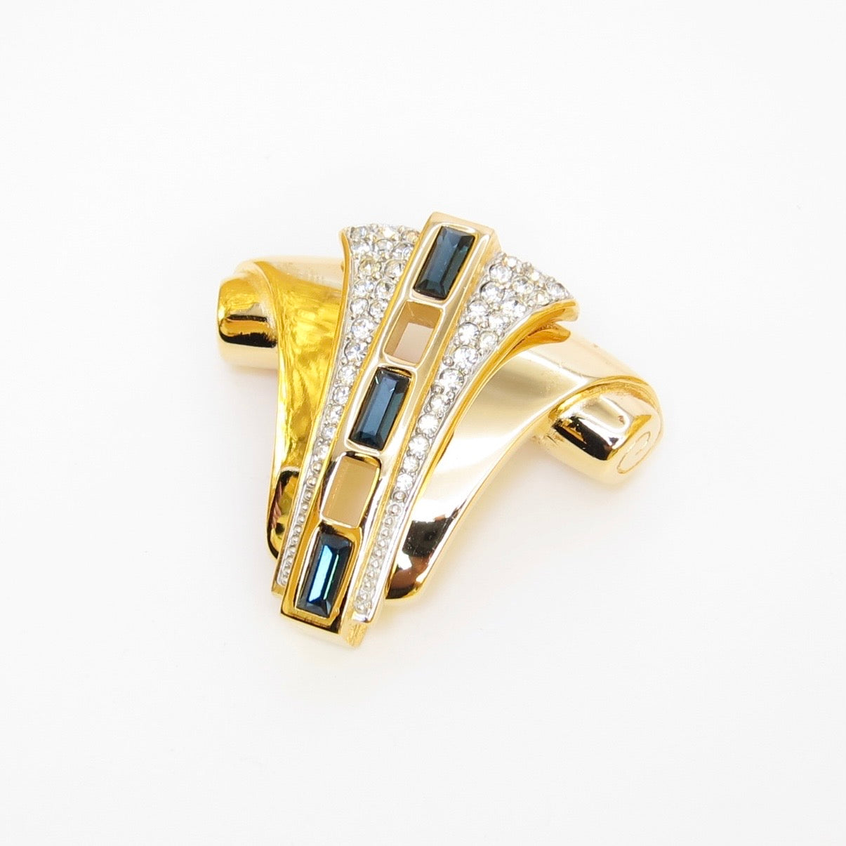 Givenchy Vintage Stylish Green and Rhinestone Golden Brooch