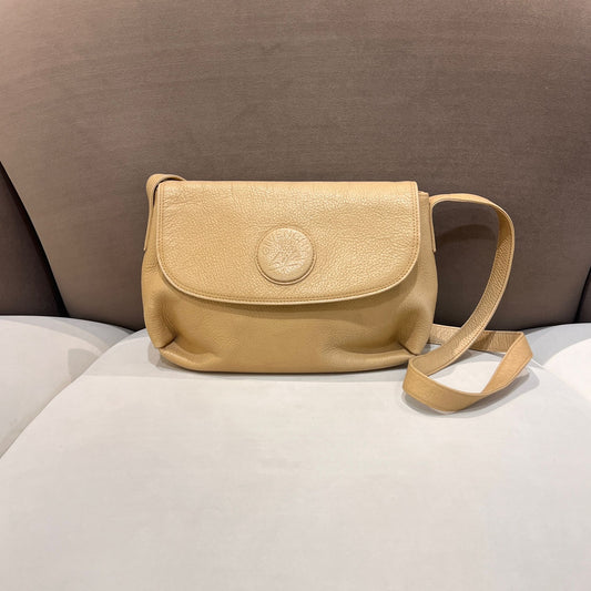 Givenchy Vintage Embossed Logo Beige Leather Shoulder Bag