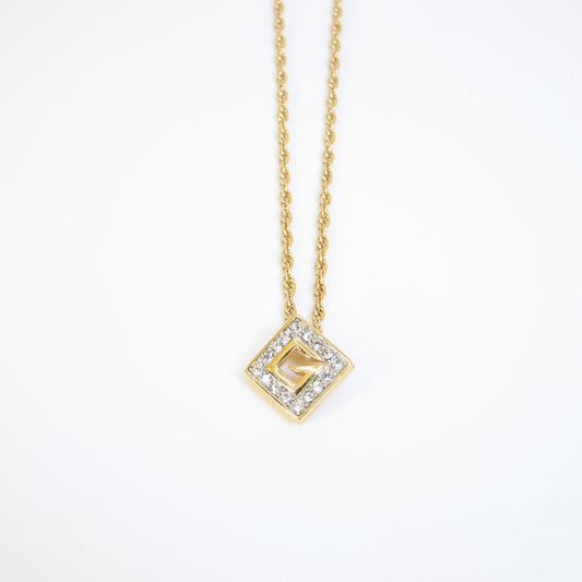 Givenchy Vintage G Logo in Rhombus with Rhinestone Golden Necklace