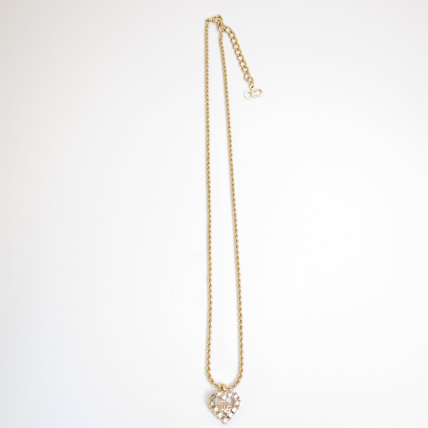 Christian Dior Vintage Dior Logo in Heart with Rhinestone Golden Necklace