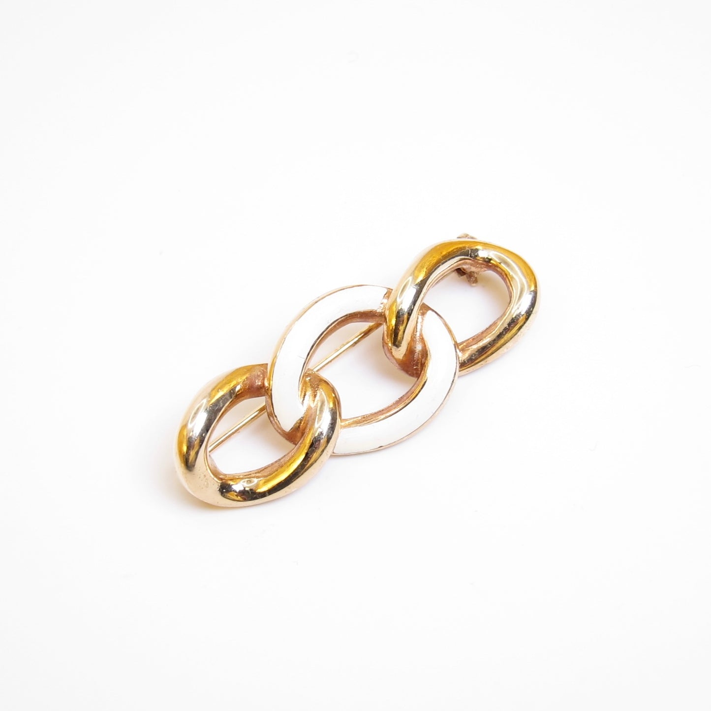 Christian Dior Vintage White and Golden Triple Loop Chain Link Brooch
