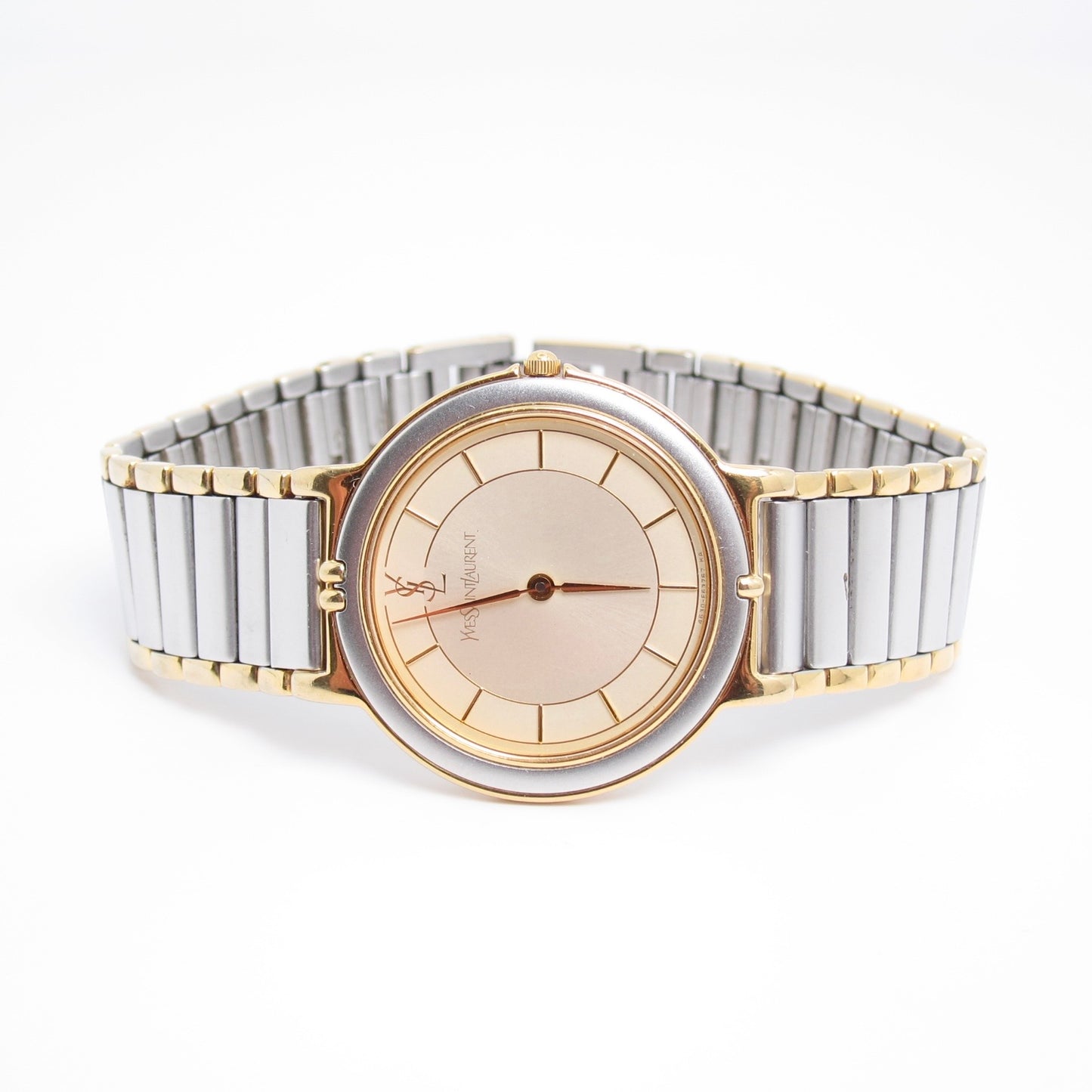 Yves Saint Laurent Vintage Round Champagne Face Two Tone Watch