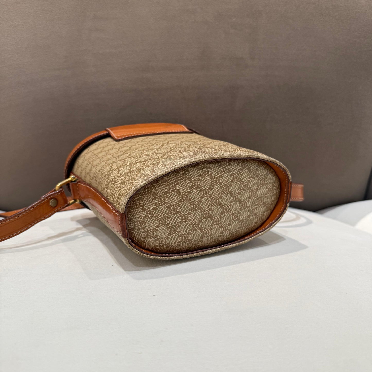 Celine Vintage Macadam Canvas Cylindrical Bucket Shoulder Bag