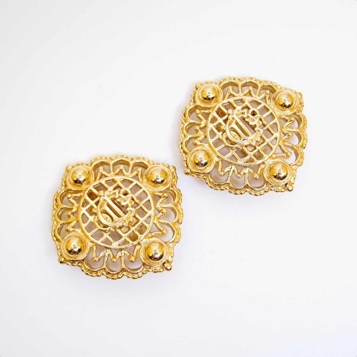 Christian Dior Vintage Dior Logo Stylish Golden Clip-on Earrings