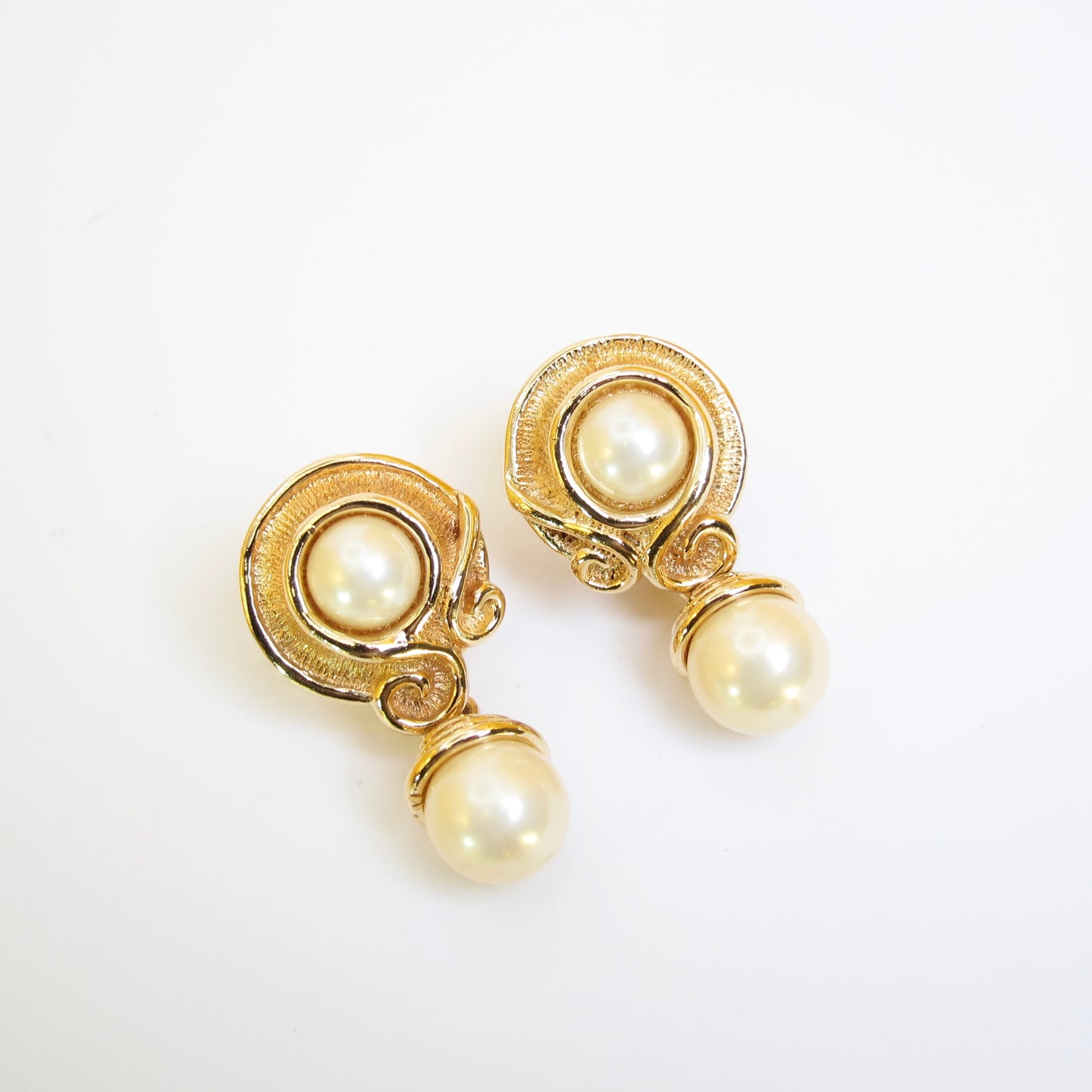 Christian Dior Vintage Pearl Motif Golden Clip-on Earrings