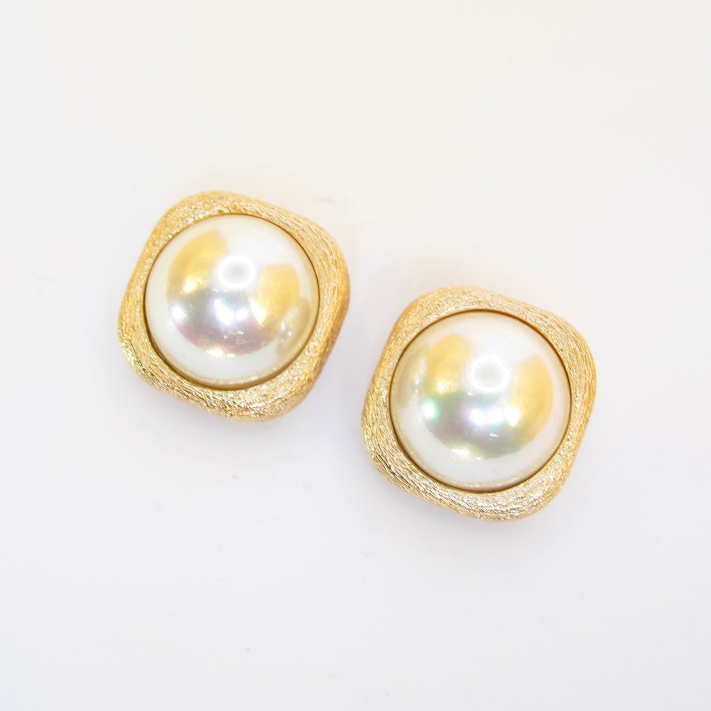Christian Dior Vintage Pearl on Square Golden Clip-on Earrings