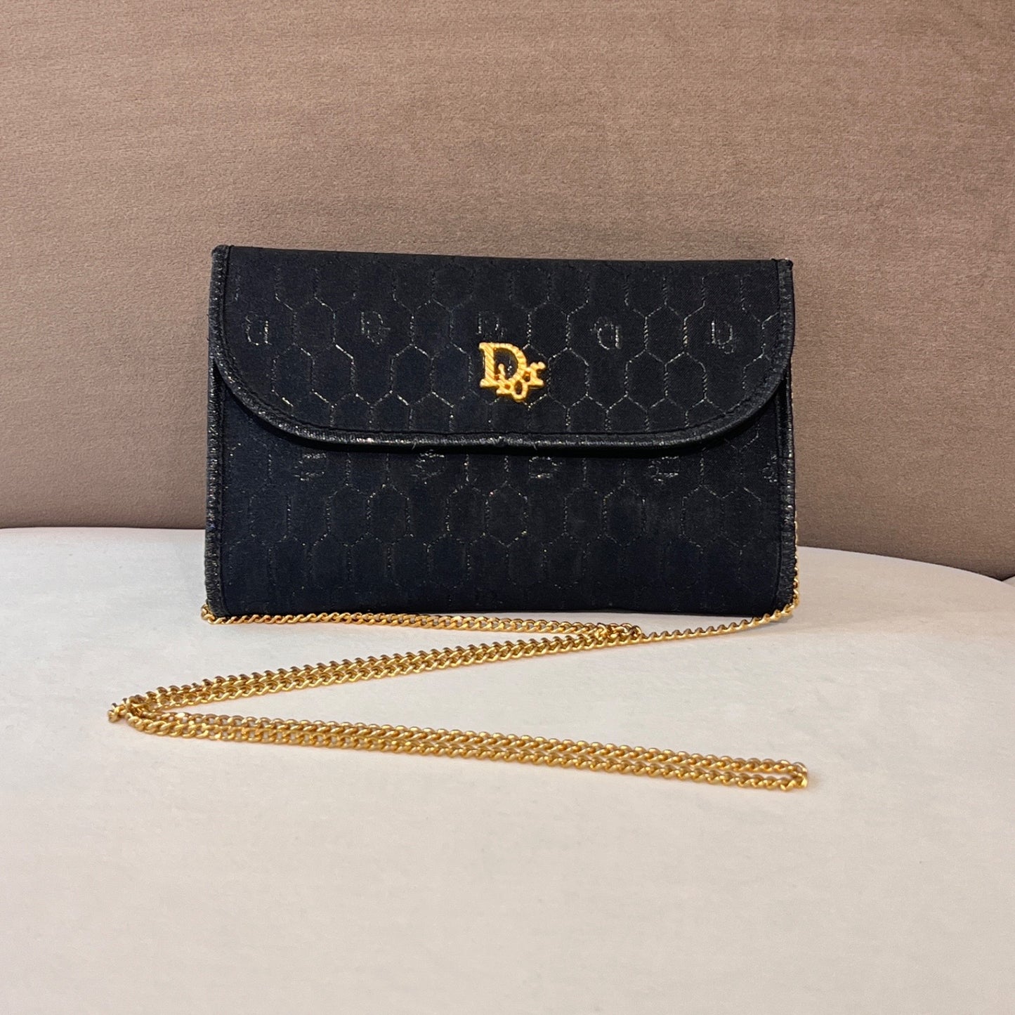 Christian Dior Golden Logo Honeycomb Mini Shoulder Bag