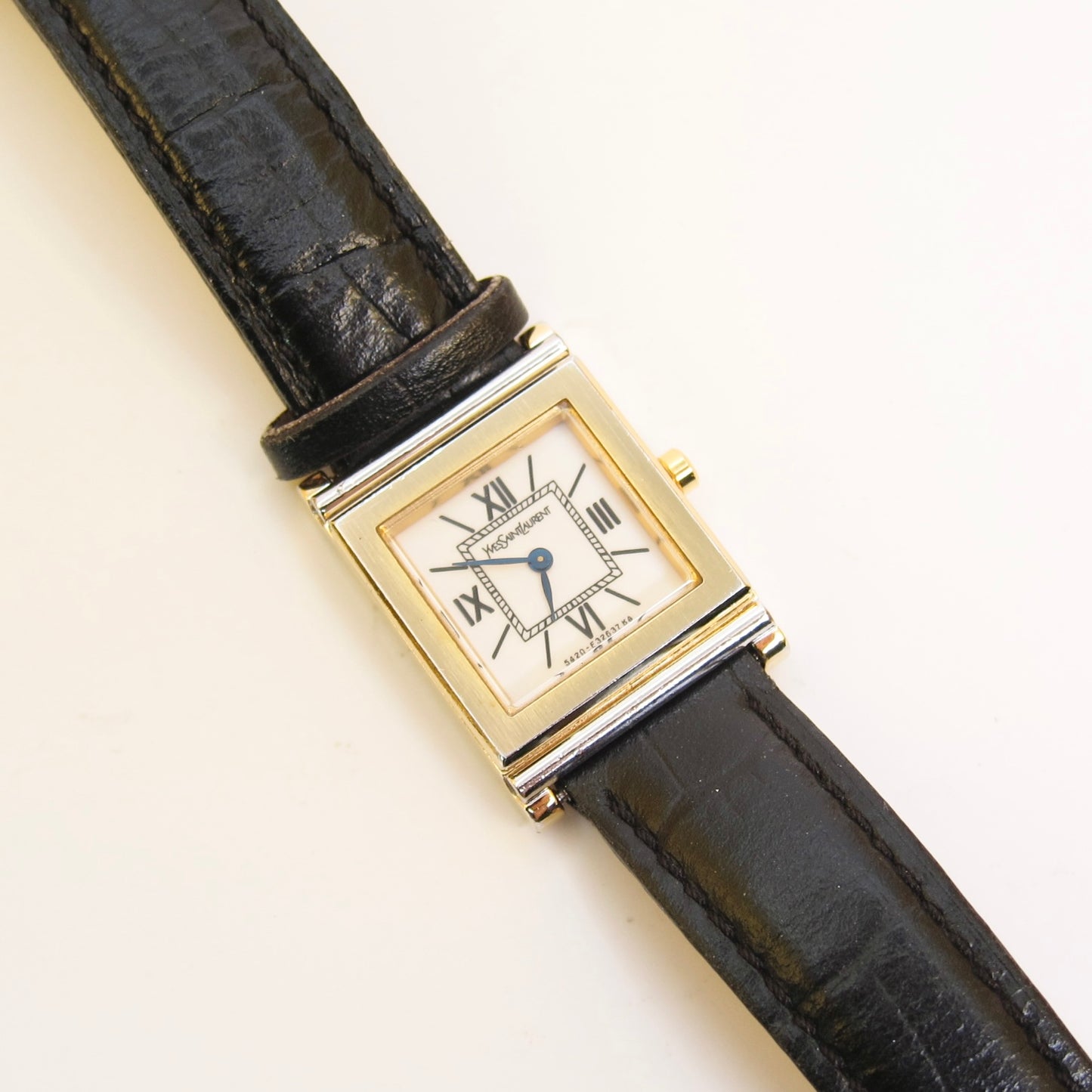 Yves Saint Laurent Vintage Square White Face and Black Leather Strap Watch