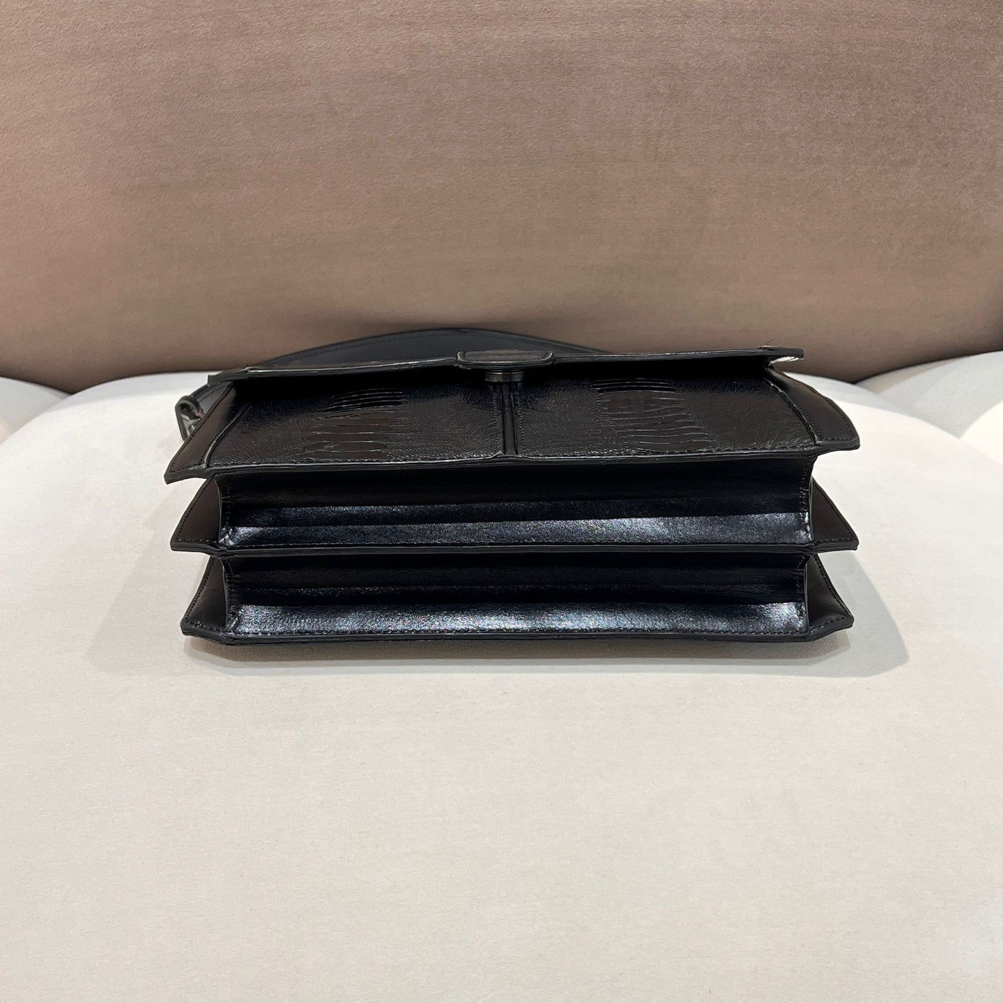 Yves Saint Laurent Vintage Crocodile-Embossed Black Leather Shoulder Bag