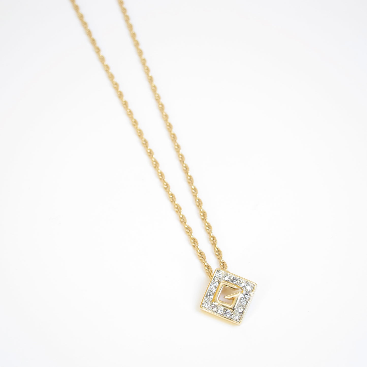 Givenchy Vintage G Logo in Rhombus with Rhinestone Golden Necklace