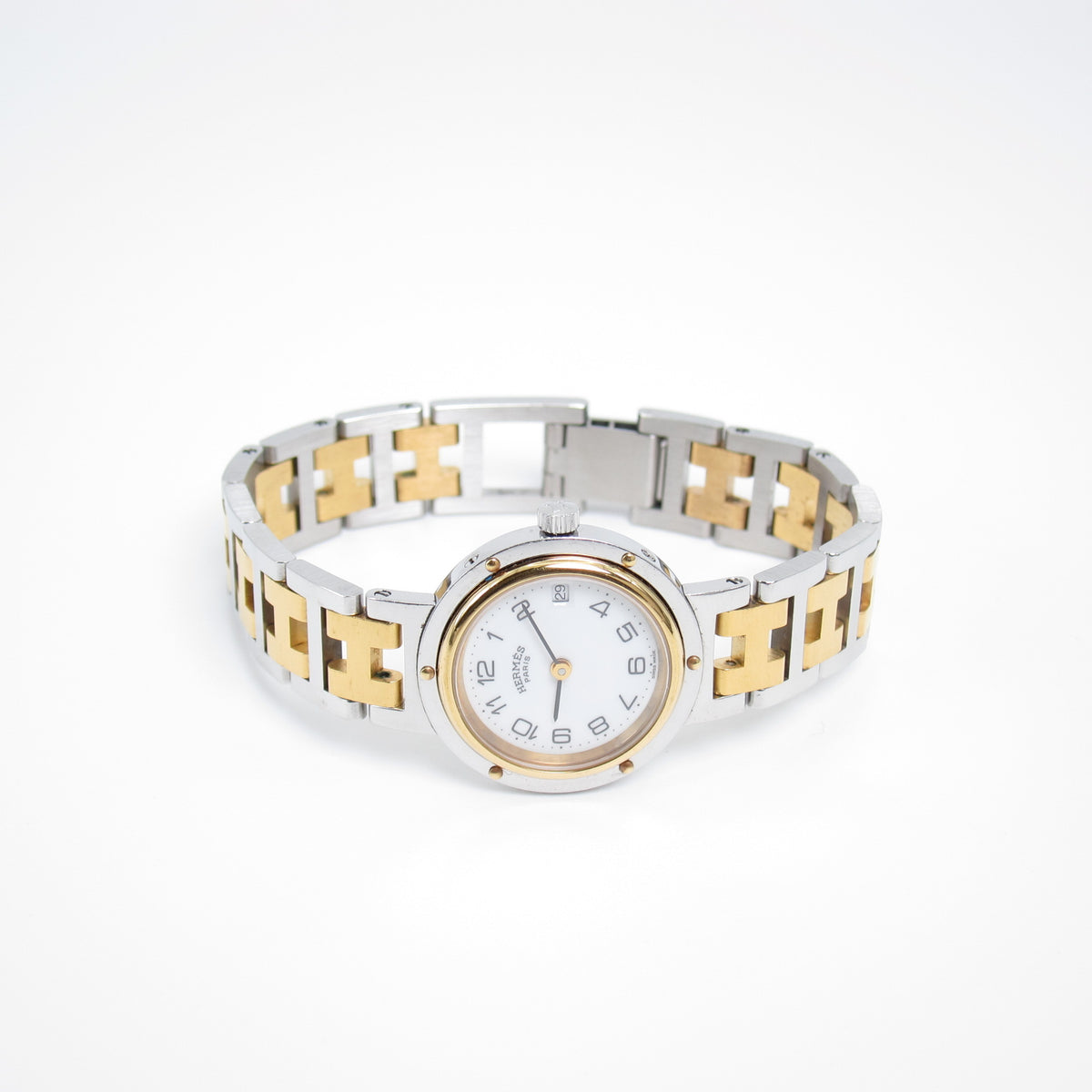 Hermès Vintage Clipper Two-Tone Watch with Box and Guarantee