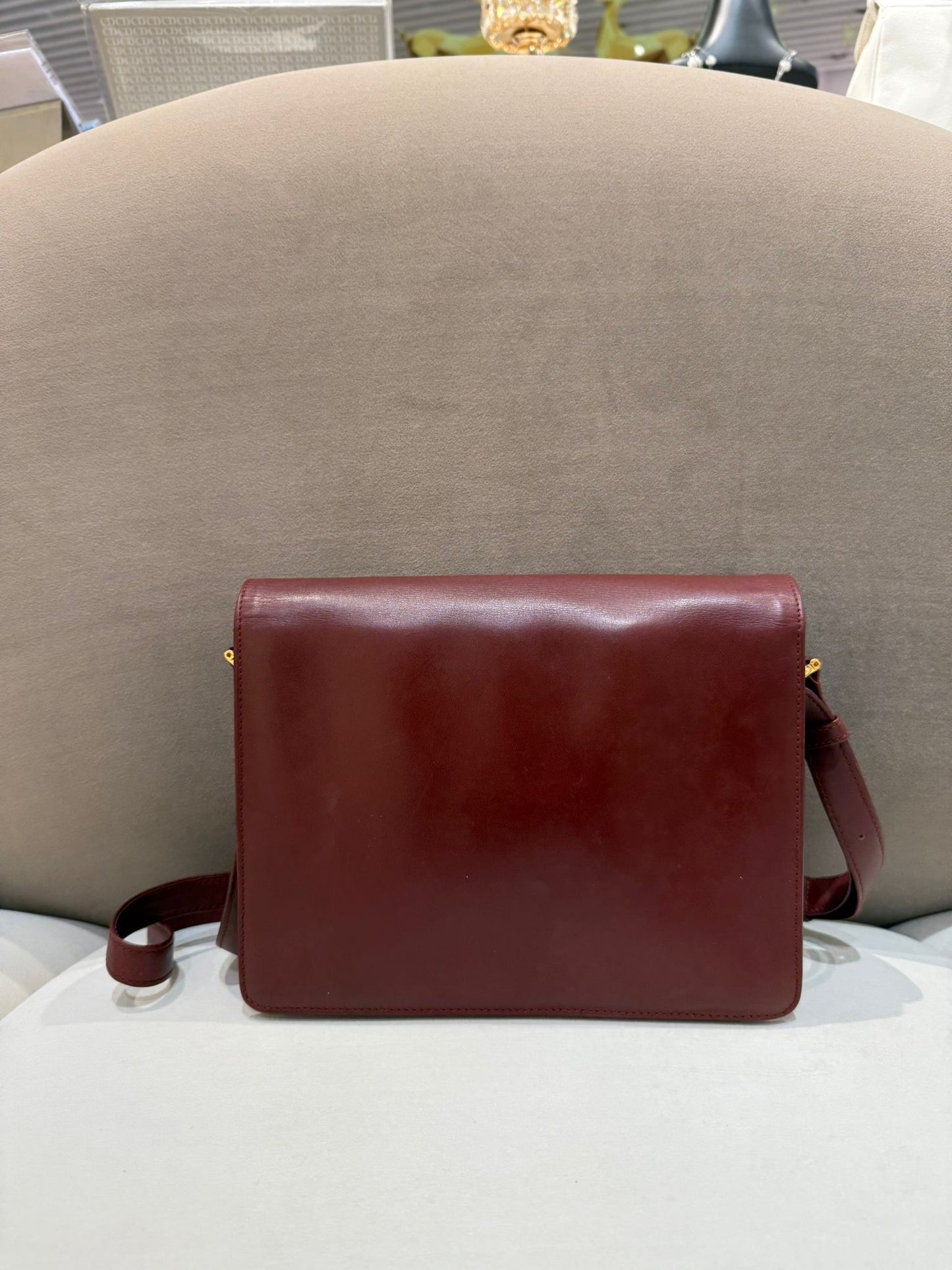 卡地亞復古 Must Line 酒紅色皮革單肩包