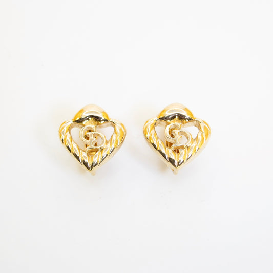 Christian Dior Vintage CD Logo in Heart Shape Golden Clip-on Earrings